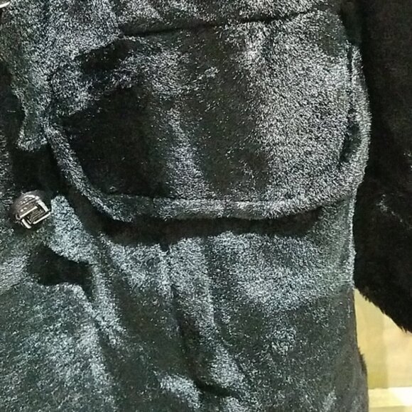 VINTAGE  DOUBLE BREASTED VELVET COAT W FAUX FUR - Picture 6 of 15